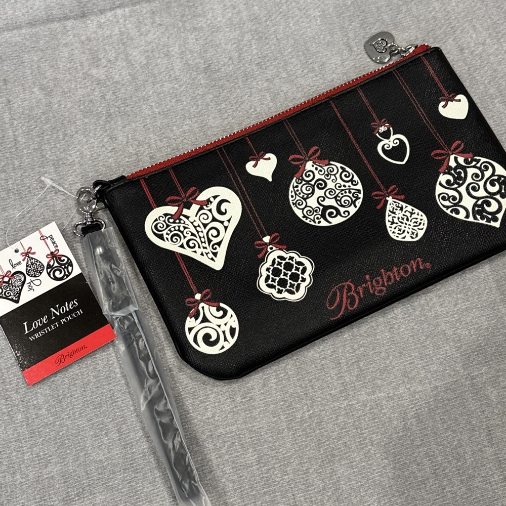 NWT Brighton Love Notes Wristlet Pouch Purse Holiday Ornaments Black Red White